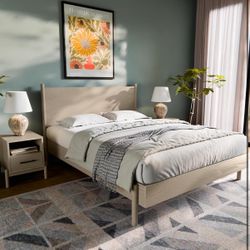Solid Wood Queen Bed - Light Grey