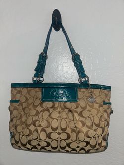 Vintage Coach Signature Canvas Shoulder Bag – Blue Leather Trim