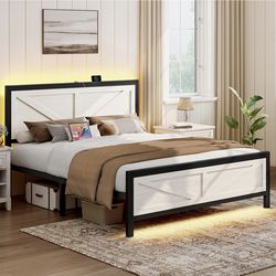 Black Full size LED bedframe  with  charging station