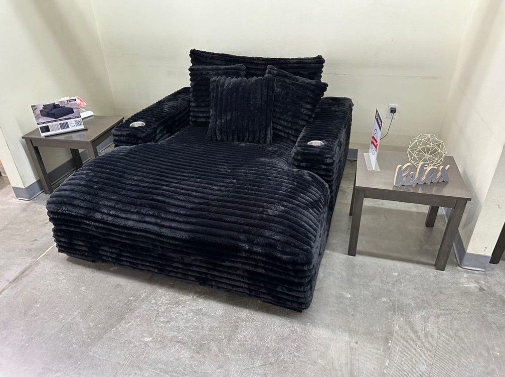 Black corduroy 2 arm chaise sofa