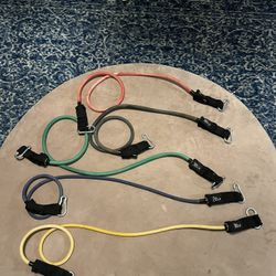 Set Of 5 Resistance Bands With Carabiner Attachments And Door Anchor To Attach Then