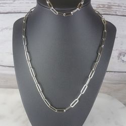 Stainless Steel Paperclip Necklace And Bracelet Set 