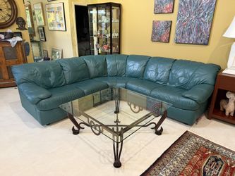 JUST REDUCED! Large Curved Leather Sectional Sofa (Deep Green)