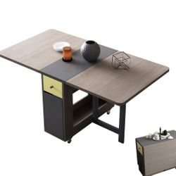 Folding Dining Table With Storage Rack And 2 Drawers
