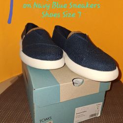 Brand New Tom's Women's Alphargata Mallow Slip On Navy Blue Sneakers  Shoe Sizes 7,7.5,& 8-$30 Each