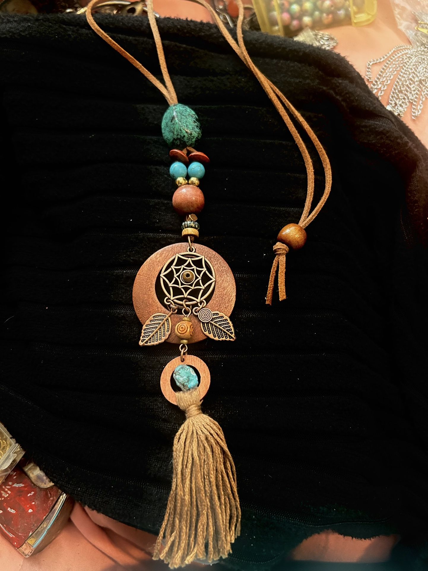 Stunning Wood and Turquoise Necklace