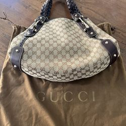 Authentic GUCCI Horse Bit GG Canvas Leather Tote Bag