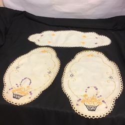 Antique Doilies 3 Piece Set Of Dresser/ Vanity Doilies, Handmade