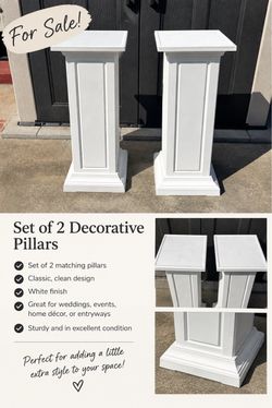 Set of 2 White Textured Decorative Pedestals/Columns