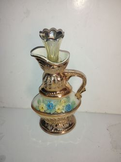 Beautiful Vintage Old Ceramic Pitcher Vase with Gold Accents - 12 inches tall