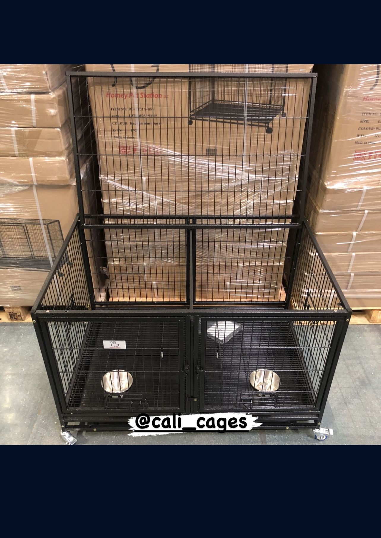 Dog Pet Cage Kennel Size 43” With Divider And Feedin Bowls New In