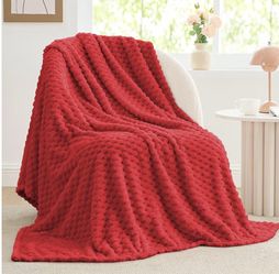 Luxuriously soft flannel 3D jacquard red blanket. 50”X60”.  machine, washable stylish for all seasons, soft and fluffy.