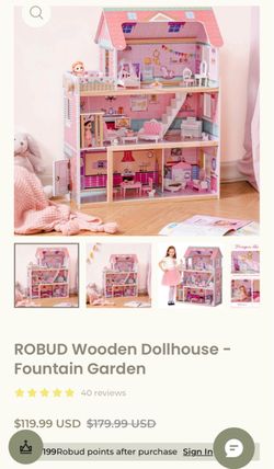 ROBUD Wooden Dollhouse Fountain Garden (Retail $120)