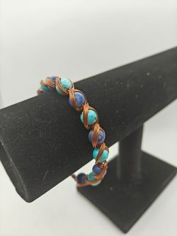 Handmade Copper Wire Wrapped Turquoise and Sodalite Bracelet