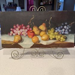 Vintage Still Life Oil Painting – Fruit & Grapes – Signed “Simon” – Moody Decor