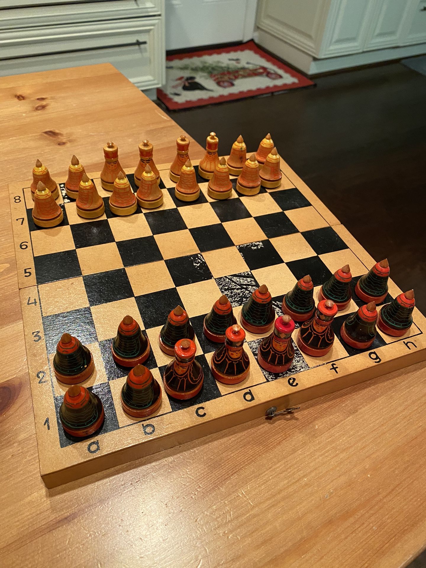 Vintage Chess Set With Felted Bottom And Foldable Board