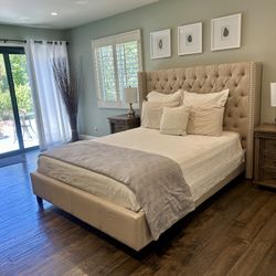Tufted Upholstered Queen Bed - Beige / Canvas