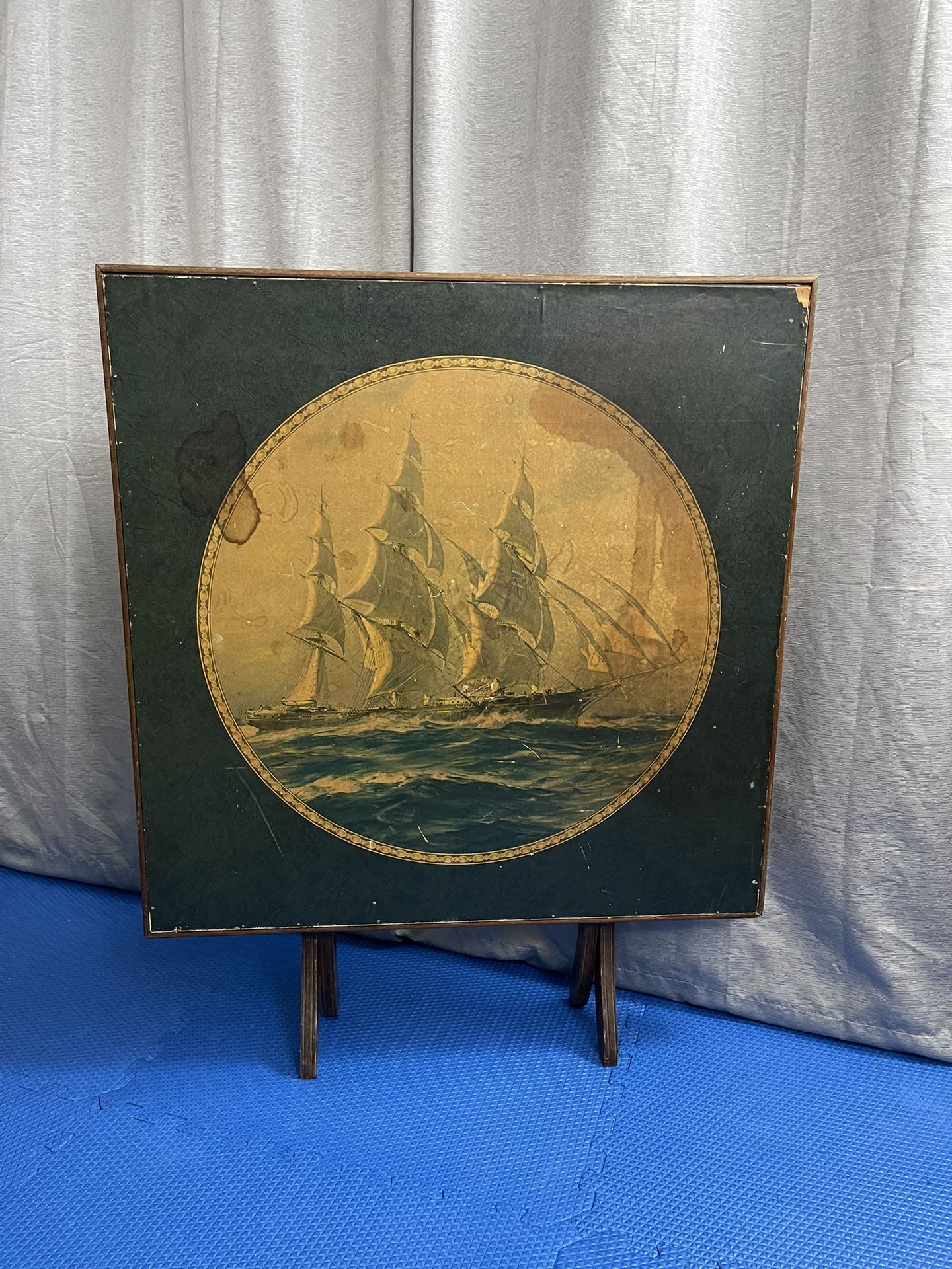 Antique Card Table, Folding, Ship Galleon