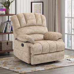 38.5 Inch Wide Large Manual Recliner Chair for The Elderly, Breathable Fabric Push Back Recliner Chair with Overstuffed Arm and Backrest, Living Room