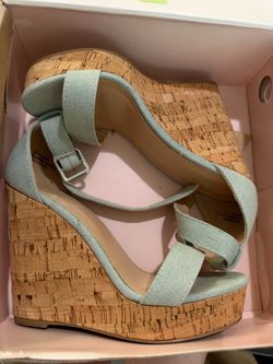 Light Blue Denim Cork Wedge Sandals