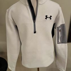 Under Armour White and Gray Textured 1/4 Quarter Zip Pullover Small