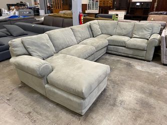 Sage Green Microplush U-Shape Sectional with Chaise Lounge