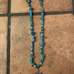 Turquoise With Silver Cross Necklace 
