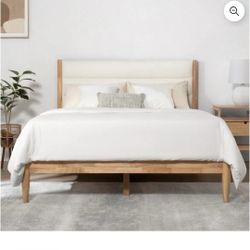 CHITA Queen Size Upholstered Platform Bed Frame with Headboard Boucle Fabric Style,Cream