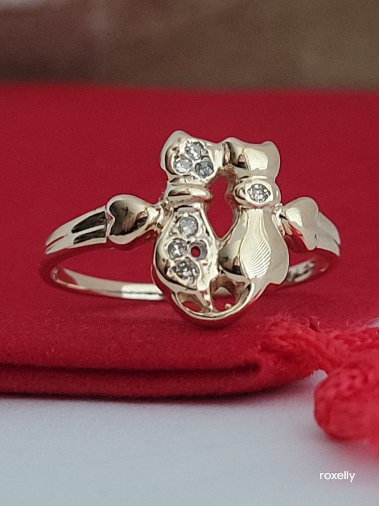 ❤️10k Size 6.5 Vintage Solid Yellow Gold Genuine Diamonds and Two Cats Ring!/ Anillo de Oro con Diamantes y Dos Gatos! 👌🎁Post Tags: 10k 14k