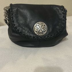 Brighton Fabiola black leather hobo bag with a silver-tone chain strap