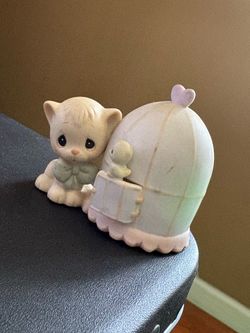 Precious moments kitten and bird cage figurine