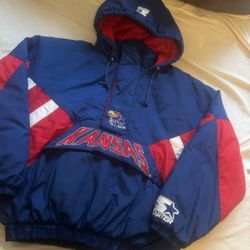 Used Vintage Kansas Jayhawks 90s 1/4 Zip Pullover Starter Jacket  Size XL  