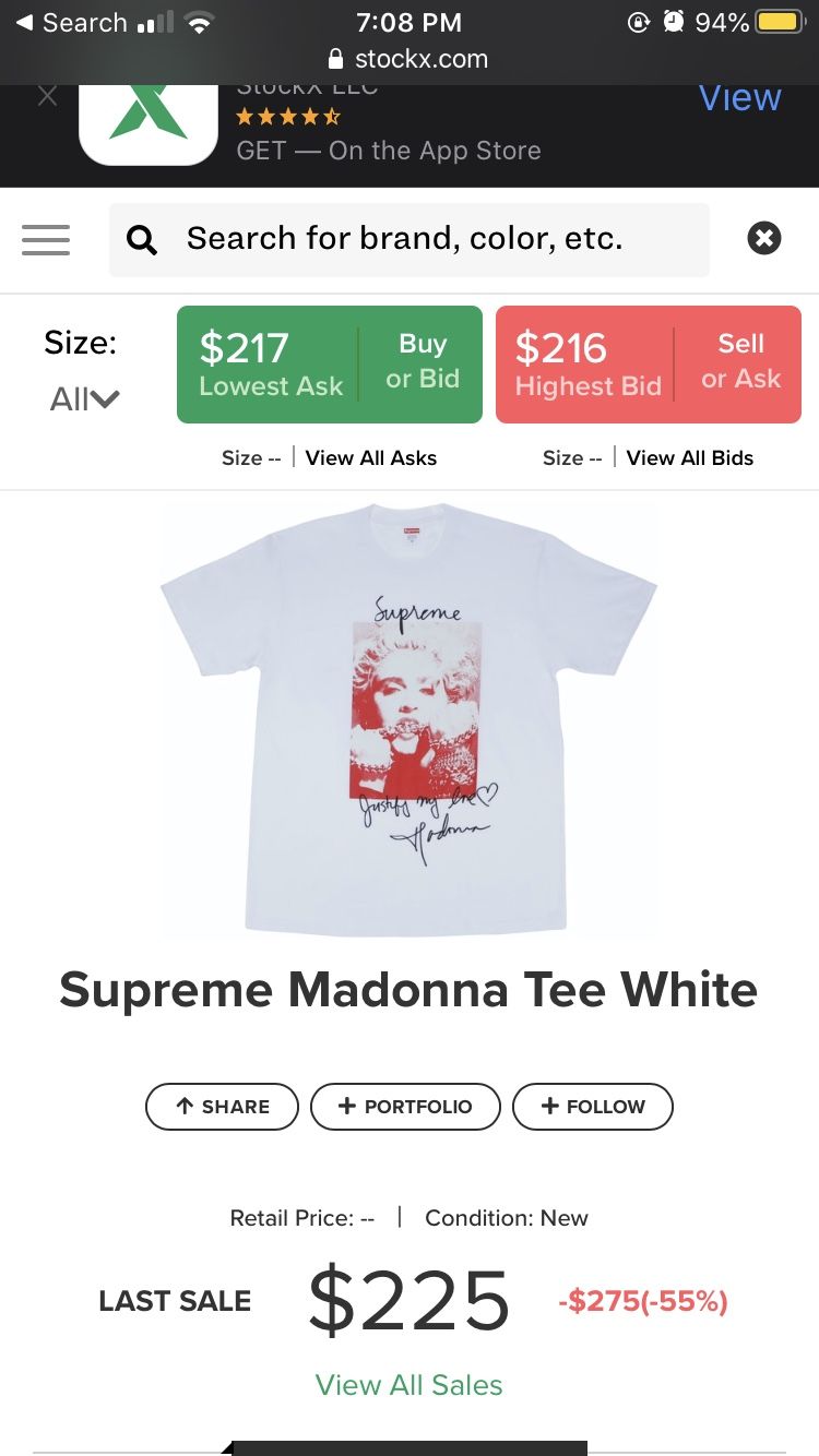 brand new madonna supreme tee white size L
