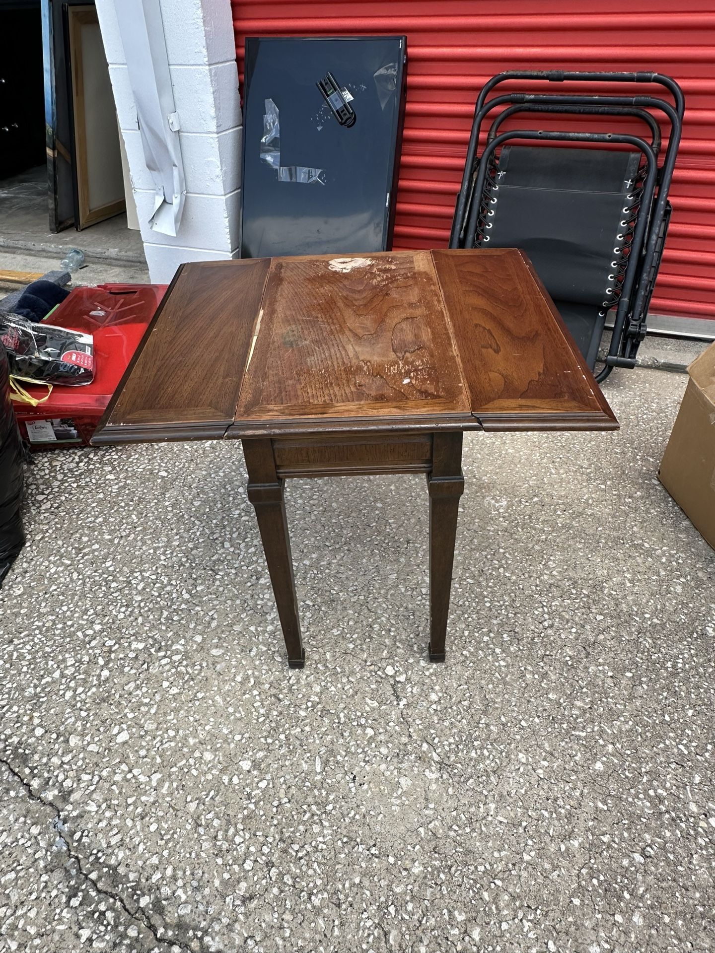 Antique Drop-Leaf Traditional Italian Provincial Solid Wood End Side Table