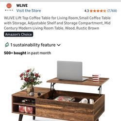 Lift Top Coffee Table with Storage – Rustic Brown
