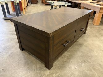Dark Finish Walnut Lift Top Coffee Table with Double Sided Drawers