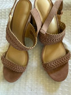 Tan Woven Strap Heeled Sandals Mauve Size 9