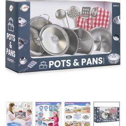 Stainless Steel Pots and Pans - Toy Cookware Playset for Kids Pretend Play House - Great Birthday Gift for Girls