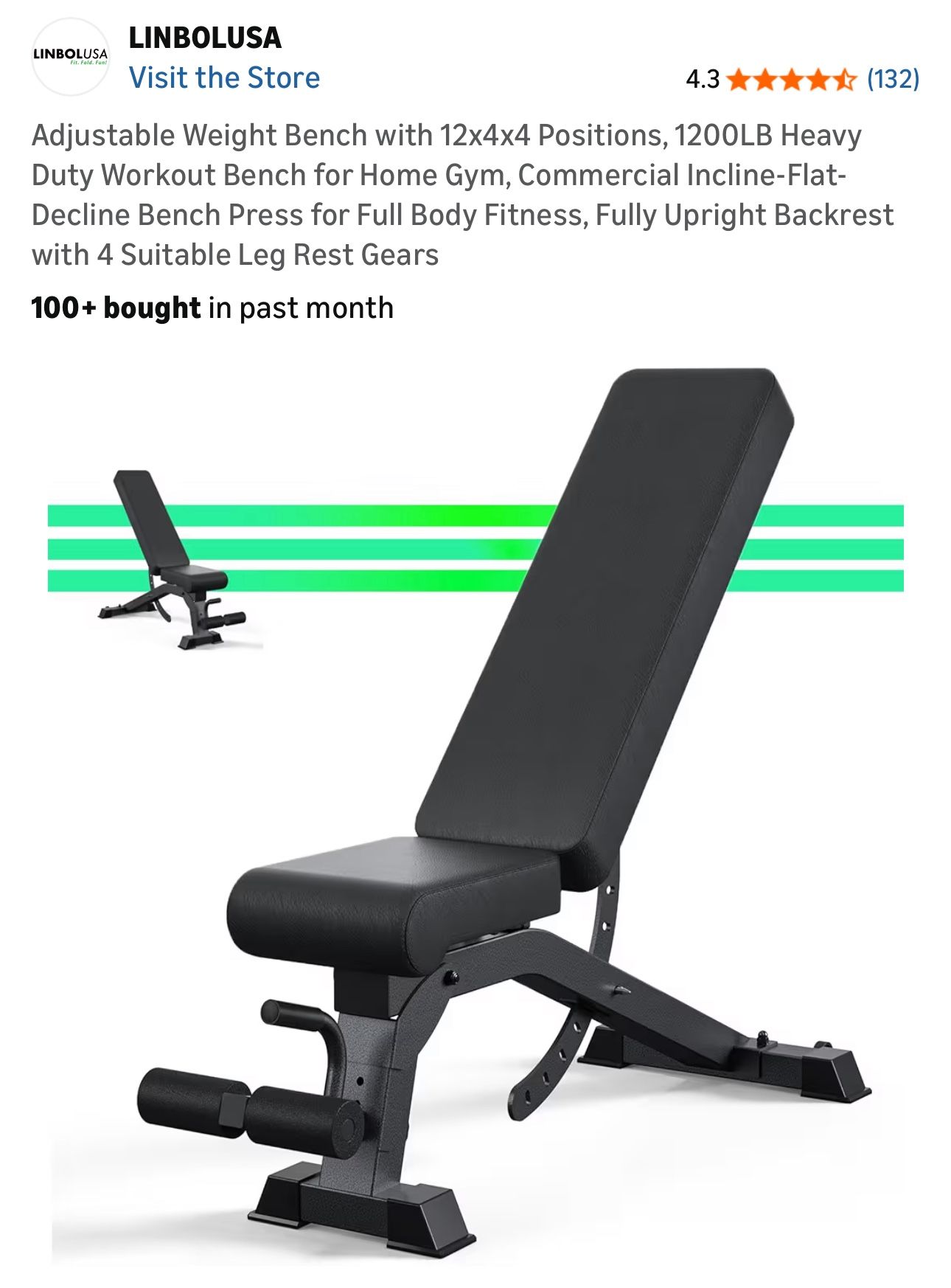 Adjustable Weight Bench with 12x4x4 Positions, 1200LB Heavy Duty Workout Bench for Home Gym, Commercial Incline-Flat-Decline Bench Press for Full Body