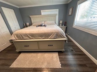 White King Bed Frame with Storage Drawers and Mattress