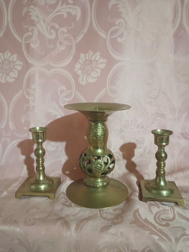 Vintage Victorian Brass Candle Holders