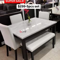 5 Piece Faux Marble Top Dining Table Set  // Limited Time Offer 