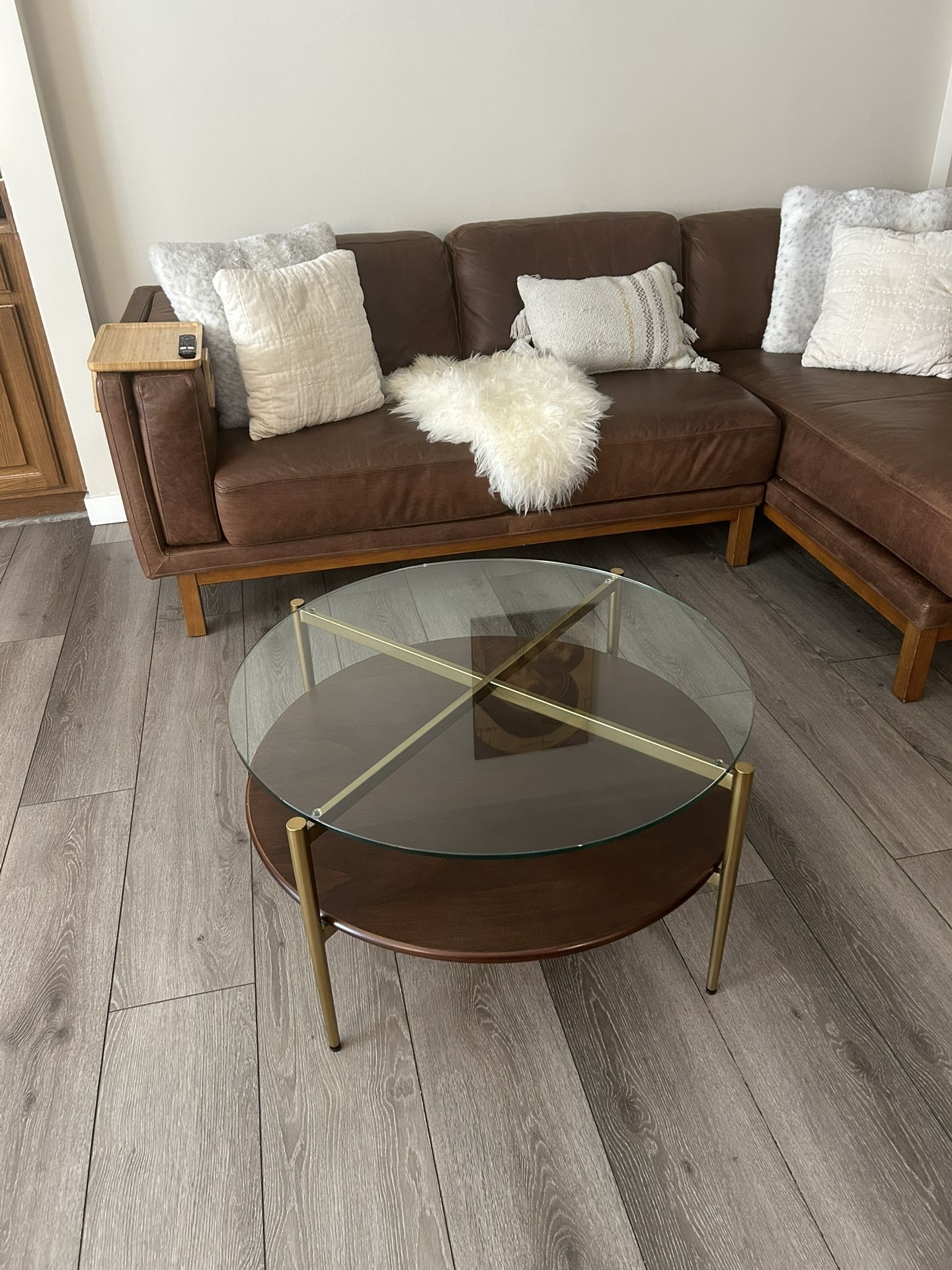 West Elm Walnut And Glass Coffee Table - Like New