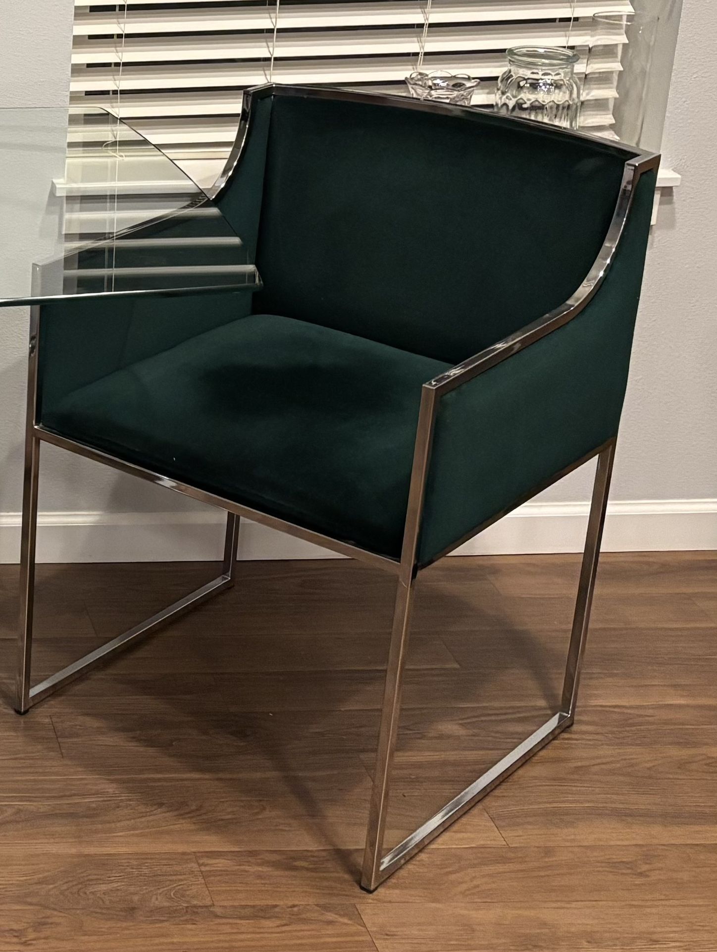 Stainless Steel & Emerald Velvet Dining or Accent Chairs
