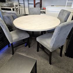 Brand New Dining Set Round Table 4 Chairs Corduroy Fabric $419