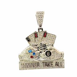 Men’s 925 Sterling Silver Iced Out Moissanite Winner Take All Cards Gambling 2.92 CTW Pendant For Necklace GP3135860