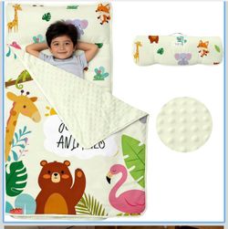 Toddler Nap Mat with Pillow and Blanket Set, Large Rolled Sleeping Mats, Slumber Bags for Boys Girls, Kids Sleeping Bag for Daycare Preschool Travel C