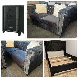 Brand New Queen Size Bedframe, Chest, Sofa and Loveseat