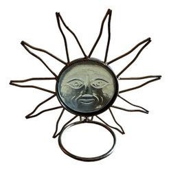 Metal & Glass Celestial Sun Face Candle Holder 