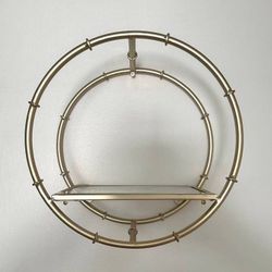 Round Old Gold Metal And Glass Wall Decor Accent
